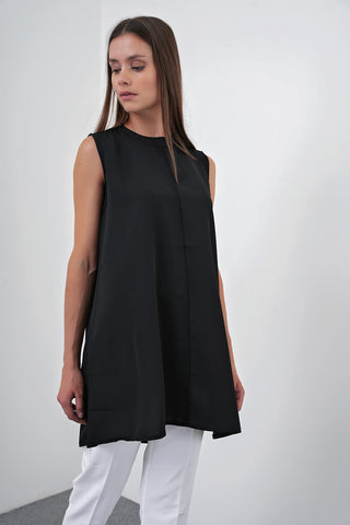 Crew Neck Sleeveless Undershirt Black Tunic 0007
