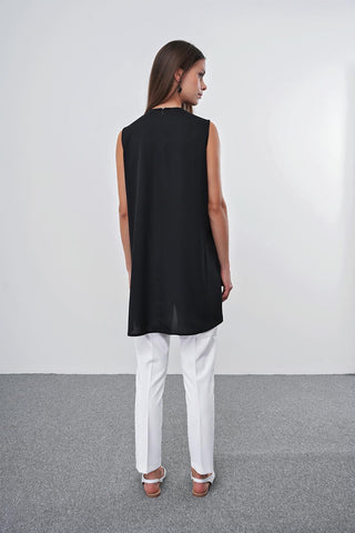 Crew Neck Sleeveless Undershirt Black Tunic 0007