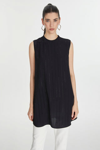 Taş Işlemeli Içlik Siyah Tunik 0008