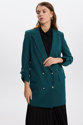 Long Emerald Green Jacket with Sleeve Detail 0029