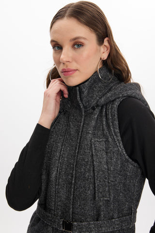 Hooded Vest with Pocket Details, Anthracite 0087
