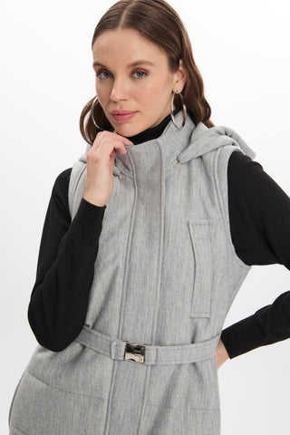 Hooded Grey Vest with Pocket Details 0087