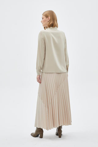 Bow Collar Long Sleeve Shirt Beige Blouse/Shirt 0088