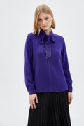 Bow Collar Long Sleeve Shirt Purple Blouse/Shirt 0088