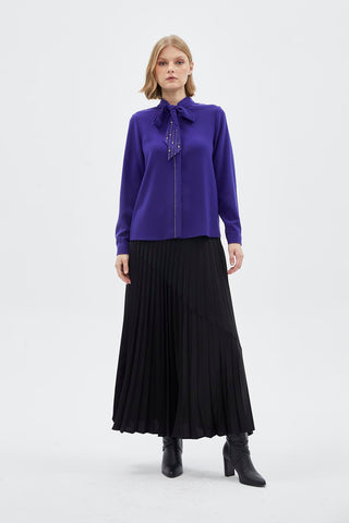 Bow Collar Long Sleeve Shirt Purple Blouse/Shirt 0088