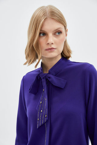Bow Collar Long Sleeve Shirt Purple Blouse/Shirt 0088