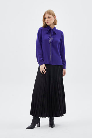 Bow Collar Long Sleeve Shirt Purple Blouse/Shirt 0088