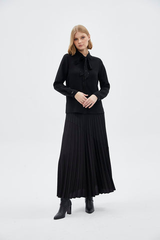 Fiyonk Yaka Uzun Kollu Gömlek Siyah Gömlek 0088