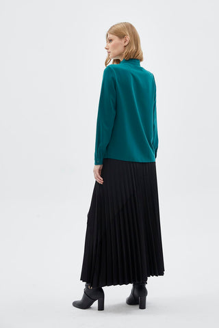 Bow Collar Long Sleeve Shirt Emerald Blouse/Shirt 0088