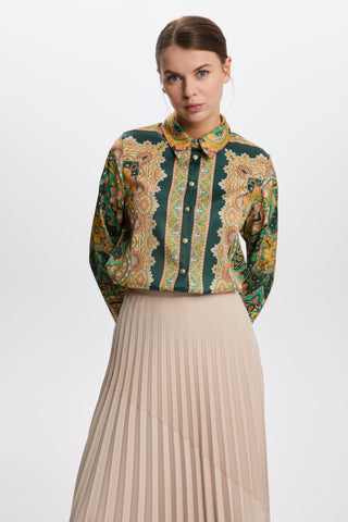 Ethnic Patterned Shirt Emerald Blouse/Shirt 0099