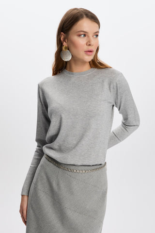 Bisiklet Yaka Triko Kazak Gri Bluz 0122