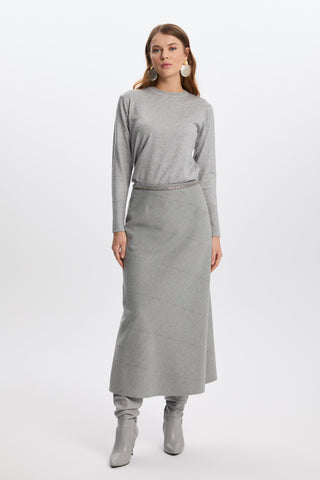 Bisiklet Yaka Triko Kazak Gri Bluz 0122