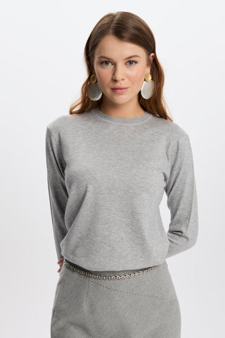 Bisiklet Yaka Triko Kazak Gri Bluz 0122