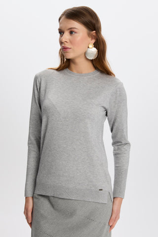 Bisiklet Yaka Triko Kazak Gri Bluz 0122