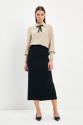 Slit-Detailed Straight-Cut Long Black Skirt 0164