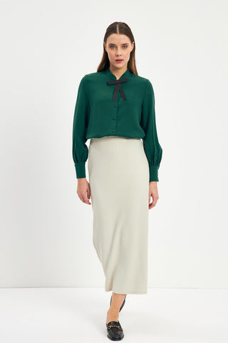 Slit-detailed Straight-Cut Long Stone Skirt 0164