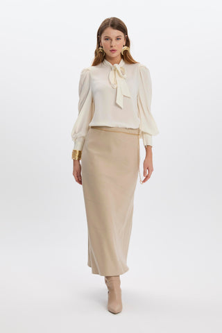 Beige Skirt with Stripe Detail 0165