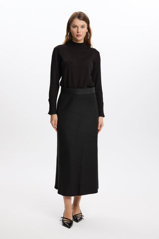 Striped Detail Black Skirt 0165