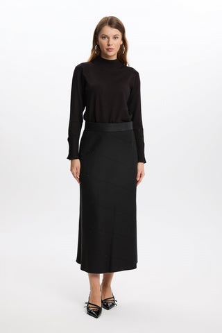 Şerit Detaylı Siyah Etek 0165