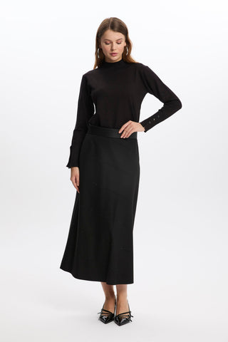 Striped Detail Black Skirt 0165