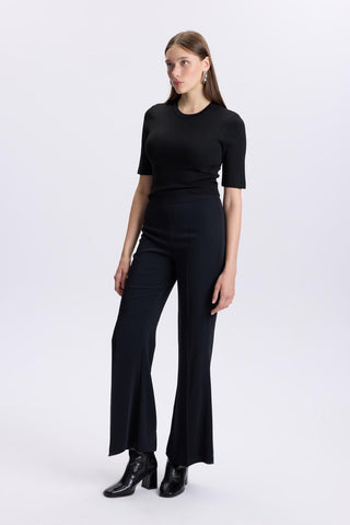 High Waist Wide Leg Black Trousers 0204
