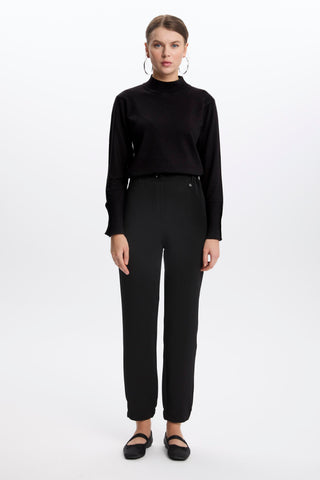 Fitilli Bel Lastikli Siyah Pantolon 0208
