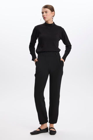Fitilli Bel Lastikli Siyah Pantolon 0208