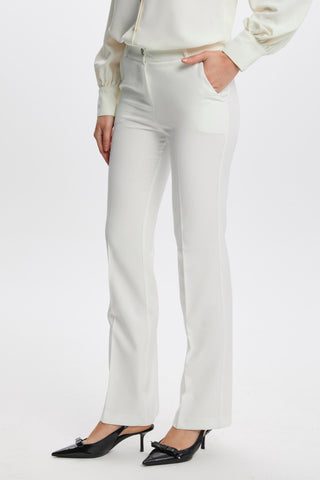 Wide Leg Fabric Ecru Trousers 0213