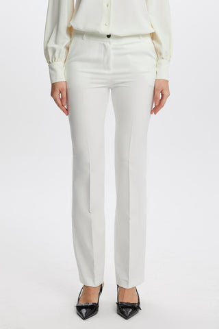 Wide Leg Fabric Ecru Trousers 0213