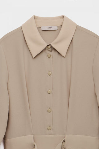 Düğme Detaylı Pileli Uzun