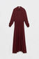 Düğme Detaylı Pileli Uzun Bordo Elbise 0441