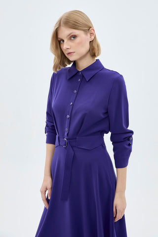 Düğme Detaylı Pileli Uzun