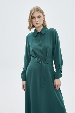 Düğme Detaylı Pileli Uzun