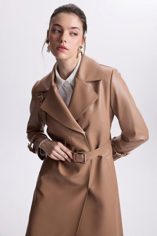 Kruvaze Yaka Kol Detaylı Deri