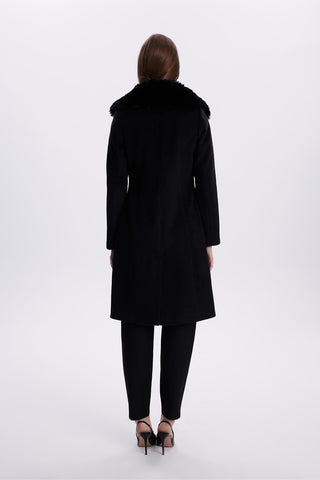Double-breasted collar, belt detail, cashmere coat, black, coat 13404