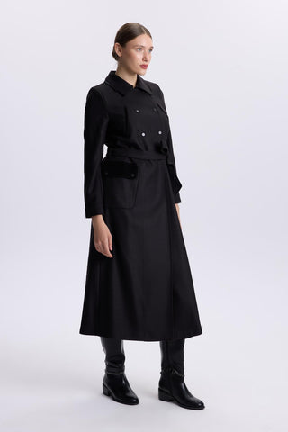 Gömlek Yaka Cep Detaylı Siyah Trençkot 13579