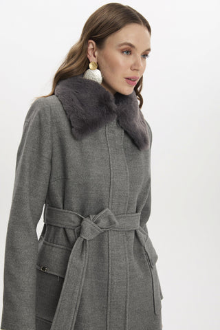 Kürk Yaka Cep Detaylı Gri Kaban 13673