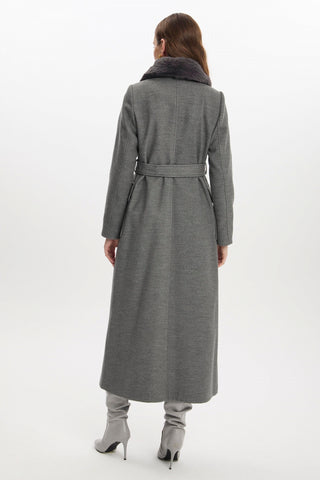 Kürk Yaka Cep Detaylı Gri Kaban 13673