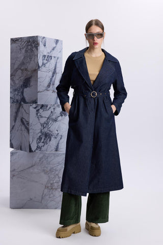 Navy Denim Trench Coat with Belt Detail 13704