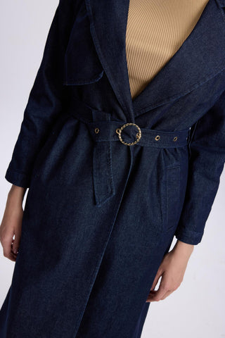 Navy Denim Trench Coat with Belt Detail 13704