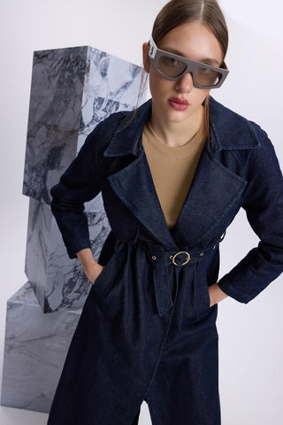 Navy Denim Trench Coat with Belt Detail 13704