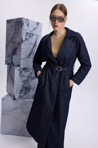 Navy Denim Trench Coat with Belt Detail 13704