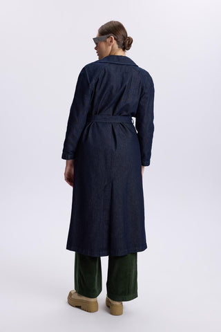 Navy Denim Trench Coat with Belt Detail 13704