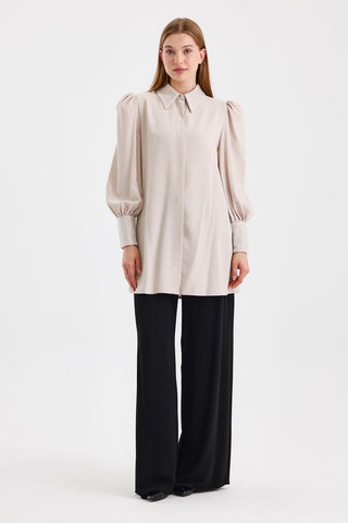 Taş Detaylı Balon Kol Bej Tunik 1452