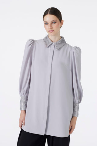 Taş Detaylı Balon Kol Gri Tunik 1452