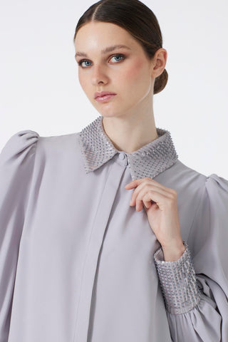 Taş Detaylı Balon Kol Gri Tunik 1452