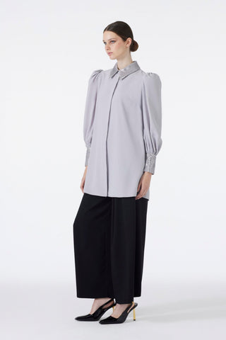 Taş Detaylı Balon Kol Gri Tunik 1452