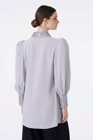 Taş Detaylı Balon Kol Gri Tunik 1452