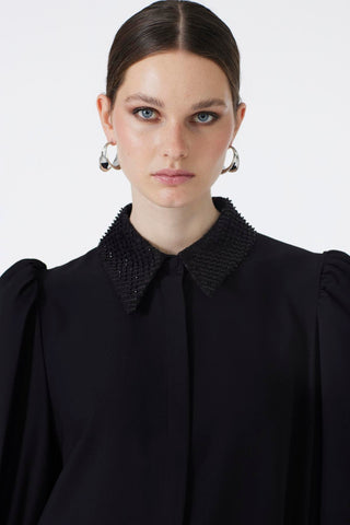 Taş Detaylı Balon Kol Siyah Tunik 1452