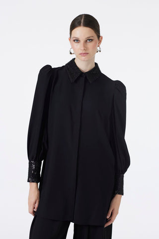Taş Detaylı Balon Kol Siyah Tunik 1452